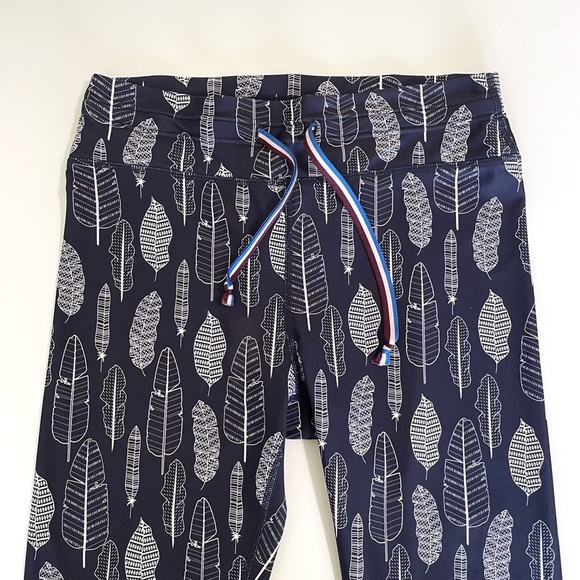The Upside Gypsy Feather Midi Pant Cropped Drawstring Legging Navy White 8 - Picture 10 of 14